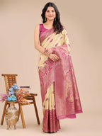 Shree Shyam Fashion Banarasi Silk Cream & Magenta Saree - Distacart