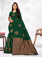 Vedant Vastram Litchi Silk Designer Banarasi Saree - Green - Distacart
