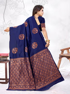 Vedant Vastram Litchi Silk Designer Banarasi Saree - blue - Distacart