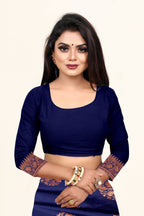 Vedant Vastram Litchi Silk Designer Banarasi Saree - blue - Distacart