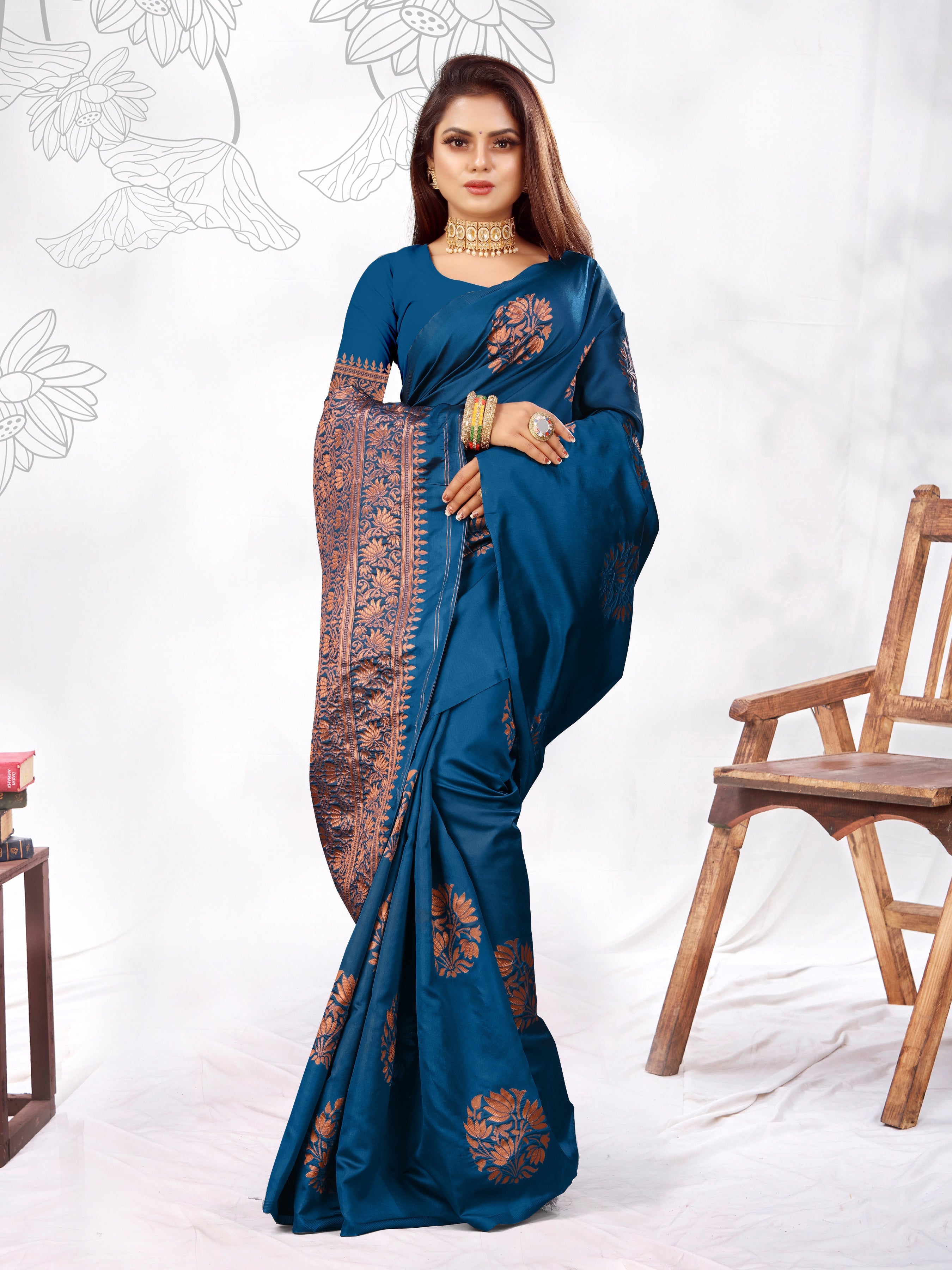 Vedant Vastram Litchi Silk Designer Banarasi Saree - Rama - Distacart