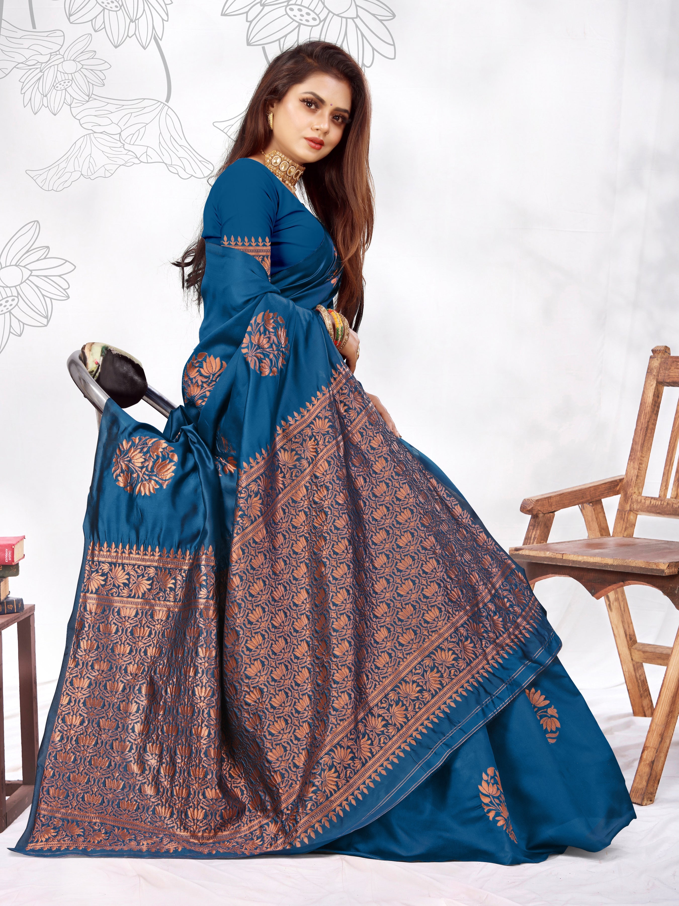Vedant Vastram Litchi Silk Designer Banarasi Saree - Rama - Distacart