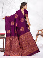 Vedant Vastram Litchi Silk Designer Banarasi Saree - Wine - Distacart