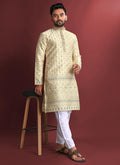 Prazu Fashion Cream Jacquard Silk Amboj Work Kurta - Distacart
