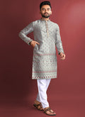 Prazu Fashion Grey Jacquard Silk Amboj Work Kurta - Distacart