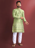 Prazu Fashion Light Green Jacquard Silk Amboj Work Kurta - Distacart
