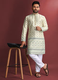 Prazu Fashion Off White Jacquard Silk Amboj Work Kurta - Distacart