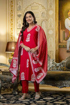 The52 Women's Beautiful Rayon Fabric Printed Work Straight Kurta Pant and Dupatta Set - Distacart