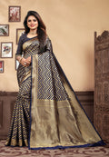 Vedant Vastram Litchi Silk Designer Banarasi Saree - Navy Blue - Distacart
