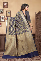 Vedant Vastram Litchi Silk Designer Banarasi Saree - Navy Blue - Distacart