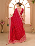 Teeya Creation Maroon Color Chinnon Silk Heavy Embroidery Work Saree - Distacart