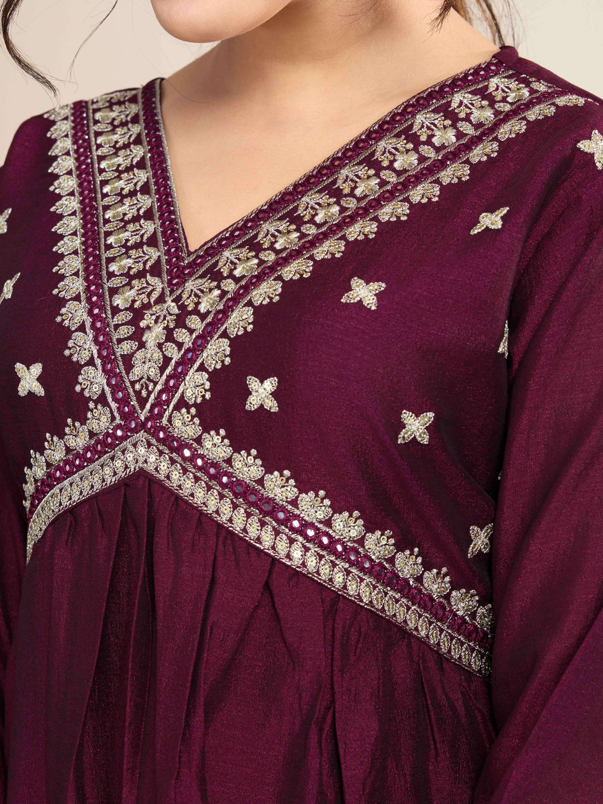 The52 Embroidered Vichitra Silk Fabric Straight Kurta, Pant and Dupatta Set - Distacart