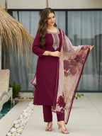 The52 Women's Gorgeous Rayon Embroidery Straight Kurta with Pant And Dupatta Set - Distacart