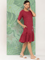 Yufta Maroon Floral Ethnic Dress - Distacart