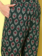 Yufta Maroon Floral Printed Pleated Pure Cotton Kurta with Trousers & Dupatta