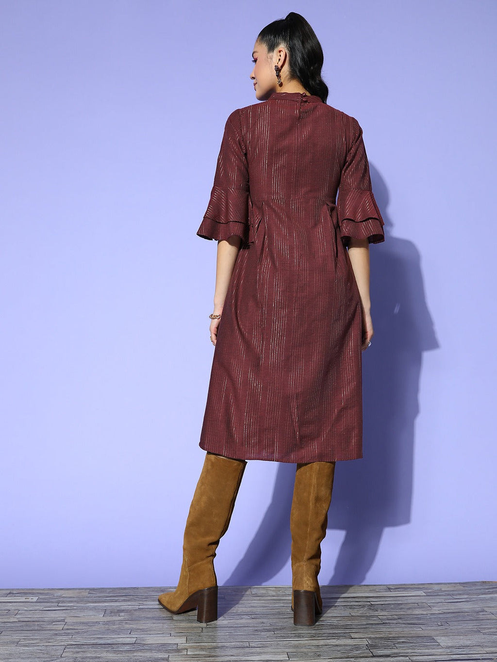 Yufta Maroon Peter Pan Collar Dress - Distacart