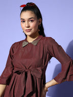 Yufta Maroon Peter Pan Collar Dress - Distacart