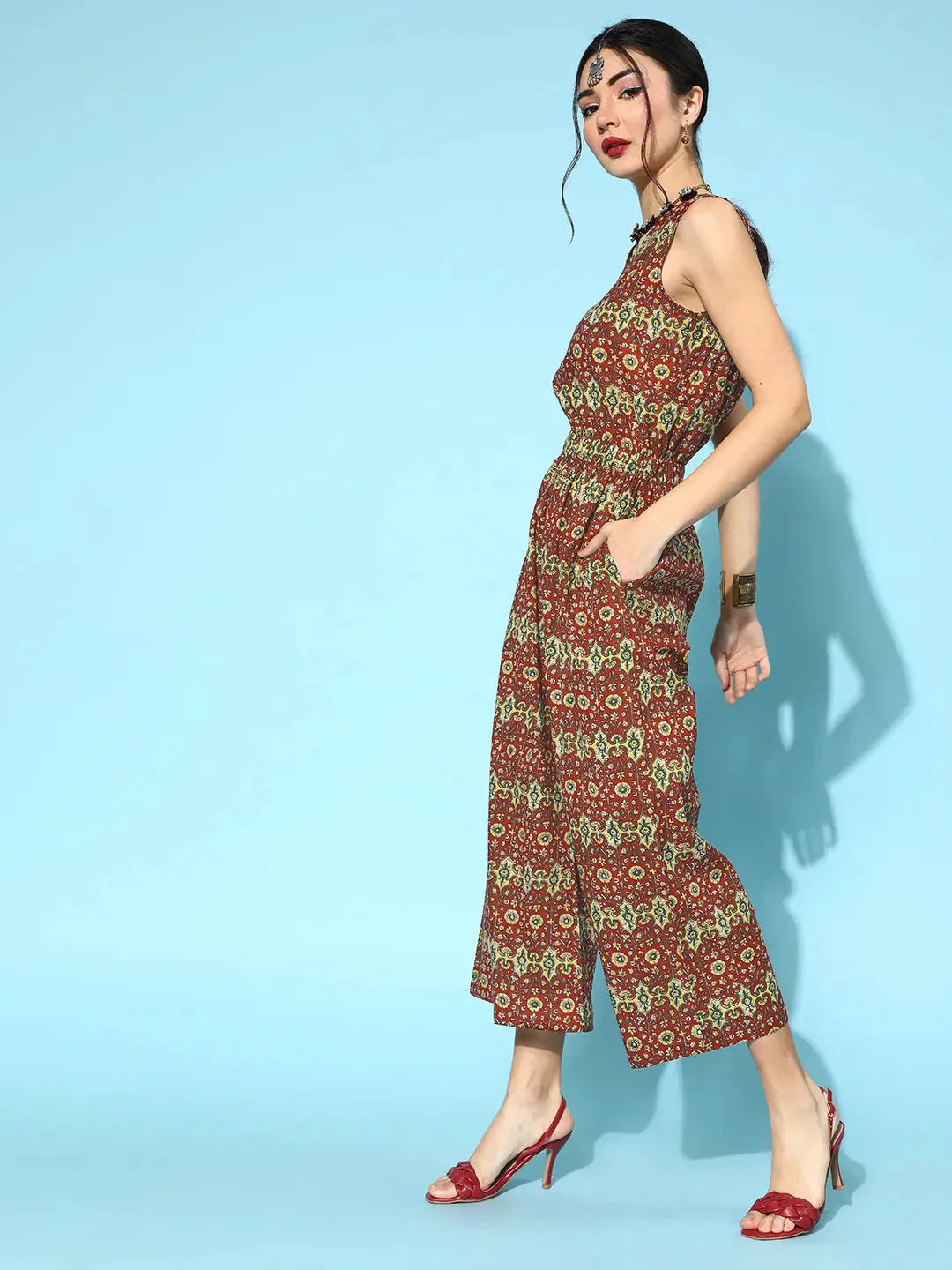 Yufta Maroon Printed Jumpsuit