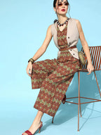 Yufta Maroon Printed Jumpsuit