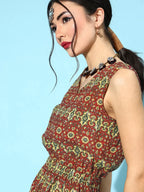 Yufta Maroon Printed Jumpsuit