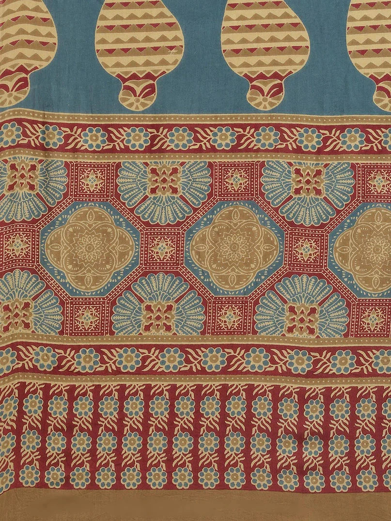 Yufta Maroon and Beige Printed Saree - Distacart