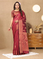 Lorenvalley Fashion Maroon Soft Katan Silk Woven Design Copper Zari Weaving Saree