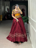 Lorenvalley Pure Cotton Maroon Plain With Gota Patti Touch Up Lehenga Choli