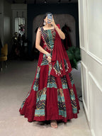 Lorenvalley Maroon Pure Cotton Plain And Printed With Foil Work Lehenga Choli with Dupatta