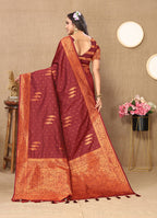 Lorenvalley Fashion Maroon Soft Silk Copper Zari weaving Design Saree