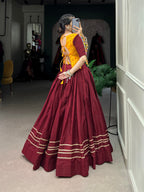 Lorenvalley Pure Cotton Maroon Plain With Gota Patti Touch Up Lehenga Choli