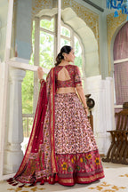 Lorenvalley Maroon Tussar Silk Floral Print with Foil Print Lehenga Choli with Dupatta