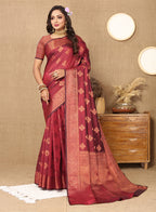 Lorenvalley Fashion Maroon Soft Katan Silk Woven Design Copper Zari Weaving Saree