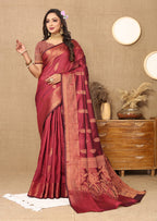 Lorenvalley Fashion Maroon Soft Katan Silk Woven Design Copper Zari Weaving Saree