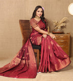 Lorenvalley Fashion Maroon Soft Katan Silk Woven Design Copper Zari Weaving Saree