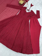 Lorenvalley Fashion Maroon Faux Georgette Lukhnowi Sequence Work Anarkali Kurta Pant With Dupatta Set - Distacart