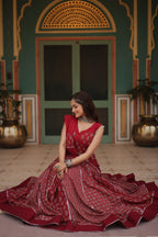 Lorenvalley Maroon Rayon Gota Patti Lace Printed Kali Pattern Lehenga Choli with Dupatta