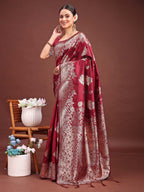 Anaita Maroon Banarasi Silk Woven Work Saree With Blouse - Distacart