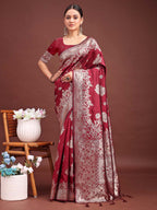 Anaita Maroon Banarasi Silk Woven Work Saree With Blouse - Distacart