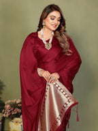 Anaita Maroon Zari Weaving Work Satin Silk Saree With Blouse - Distacart
