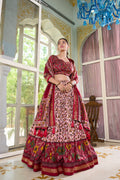 Lorenvalley Maroon Tussar Silk Floral Print with Foil Print Lehenga Choli with Dupatta