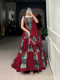 Lorenvalley Maroon Pure Cotton Plain And Printed With Foil Work Lehenga Choli with Dupatta