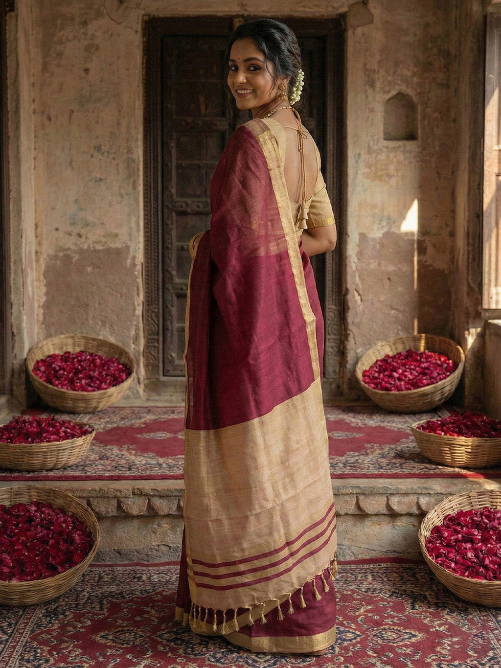 Anaita Maroon Cotton Printed Saree With Blouse - Distacart