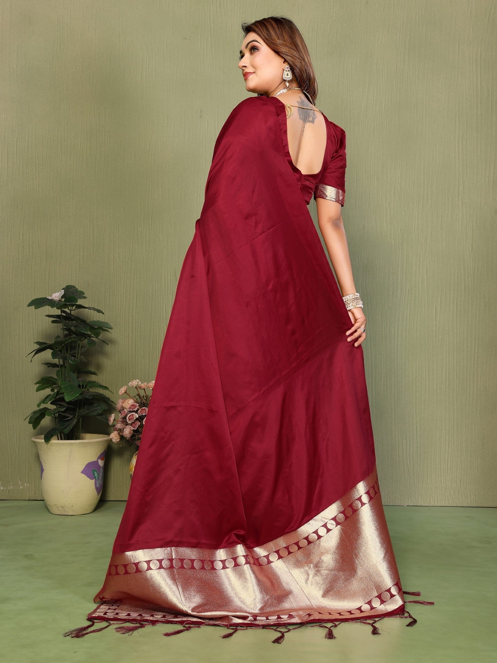 Anaita Maroon Zari Weaving Work Satin Silk Saree With Blouse - Distacart