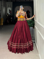 Lorenvalley Maroon Pure Cotton Plain With Gota Patti Touch Up Lehenga Choli