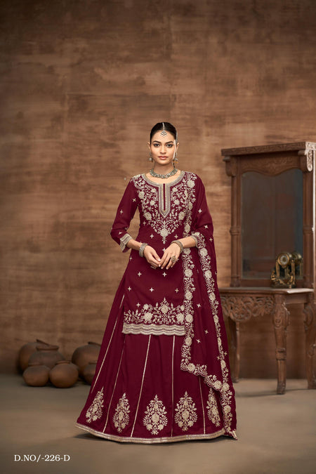 Anaita Violet Premium Embroidered Vichitra Silk Lehenga Style Suit
