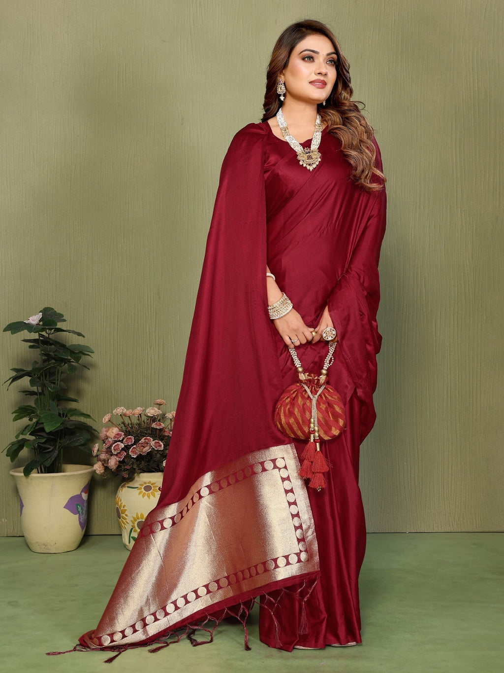 Anaita Maroon Zari Weaving Work Satin Silk Saree With Blouse - Distacart