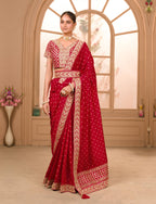 Teeya Creation Maroon Color Chinnon Silk Heavy Embroidery Work Saree - Distacart