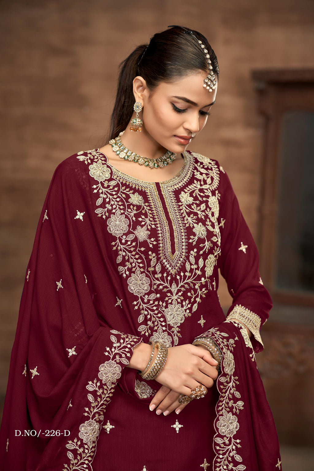 Anaita Violet Premium Embroidered Vichitra Silk Lehenga Style Suit - Distacart