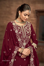 Anaita Violet Premium Embroidered Vichitra Silk Lehenga Style Suit - Distacart