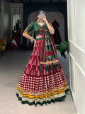 Lorenvalley Maroon Dola Silk with Printed With Foil Work And Original Mirror Gamthi Lace Touch Up Lehenga Choli